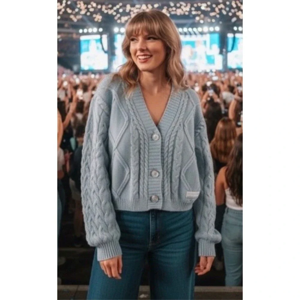Taylor Swift The Tortured Poets Department Gray Cable Knit Cardigan XL 2XL
